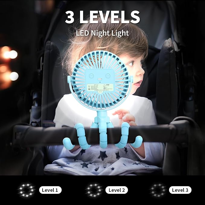 AMACOOL Battery Operated Stroller Fan Flexible Tripod Clip On Fan with 3 Speeds and Rotatable Handheld Personal Fans for Car Seat Crib Bike Treadmill (Blue)-BubblyBeeBaby
