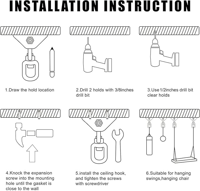 Heavy Duty Swing Hangers for Wooden Sets 2000 LB Capacity Hammock Hanger 360 Swivel Stainless Steel Swing Hardware Accessories 2 Packs for Porch Playground Yoga Heavy Bag-BubblyBeeBaby