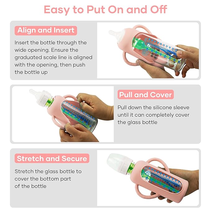 2 Pack Silicone Sleeves for Dr. Brown's Glass Baby Bottles, Anti Breakage Durable Baby Bottle Holder with Easy Grip Handles, Narrow Sleeve with a Cutout, Dishwasher/Freezer/Microwave Safe, 8 oz-BubblyBeeBaby