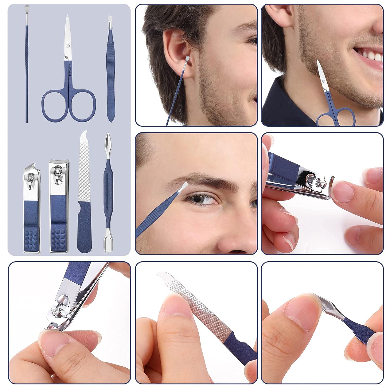 Aceoce Travel Manicure Set Mens Grooming Kit Stainless Steel Nail Clippers Nail Care Tool with Luxurious Travel Case Manicure Pedicure Set Professional Personal Care Gift for Men Family Friends