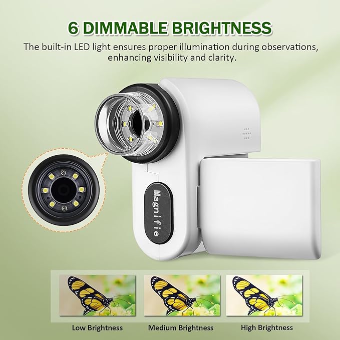 1000X Handheld Microscope for Kids, 4K 2.0" Screen Mini Pocket Microscope with 6 Adjustable LED Lights, Edu Science Birthday Gifts for Kids Ages 8-12, 32G SD Card Included-BubblyBeeBaby