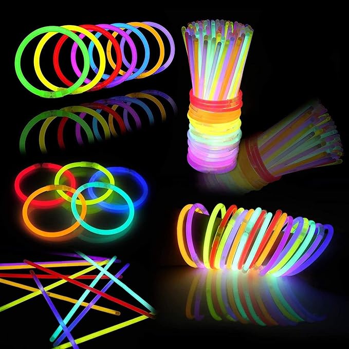 200 Pcs Glow Sticks Bulk Party Pack, 8'' Glow in the Dark Party Supplies, Glow in the Dark Light Up Sticks with Connectors, Party Favors for Birthday, Concert, Raves, Halloween, Christmas-BubblyBeeBaby