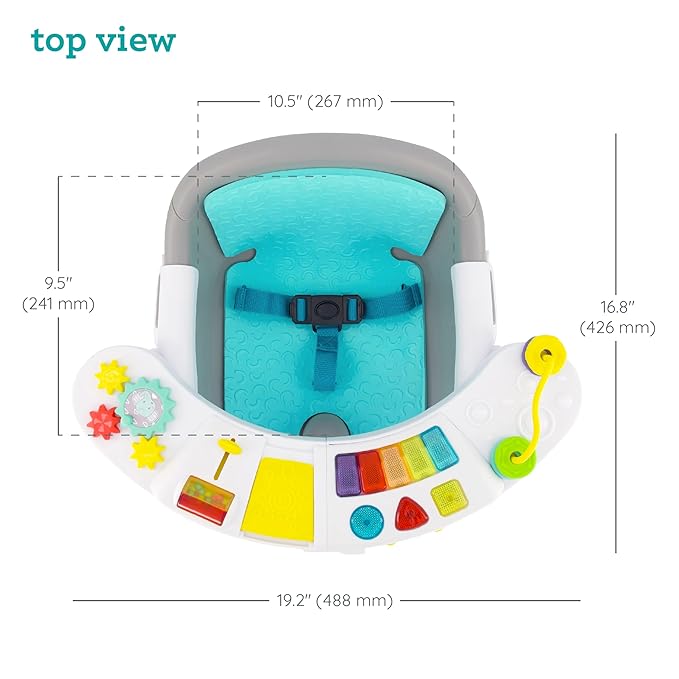 Infantino Music & Lights 3-in-1 Discovery Seat & Booster, Toddler Booster Seat for Dining Table or Kitchen Chair, Baby Activity Center & Snack Tray, Teal-BubblyBeeBaby