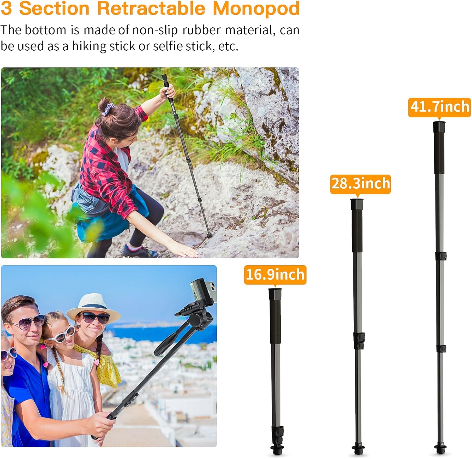 Camera Tripod 66.7 Inch, Patented 3-Way Rotating Portable Cameras Stand Professional Aluminum Travel Phone Camera Mount Monopod for Camera, Smartphone, Suitable for Various Live Vlogging