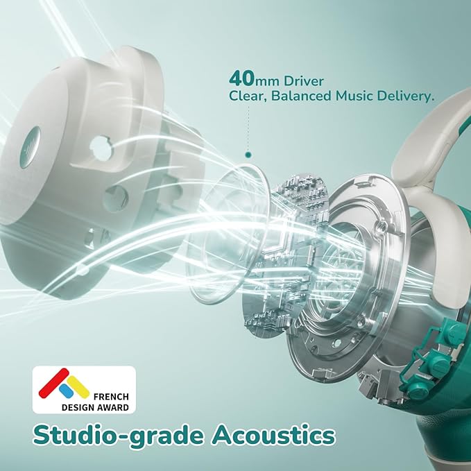 iClever BTH20 Active Noise Cancelling Headphones for Kids, 60H Play Time,Type C Fast Charging,Safe Volume 80dBA,Bluetooth5.4,Award-Winning Kids Headphones Wireless for iPad Tablet Airplane,White&Green-BubblyBeeBaby