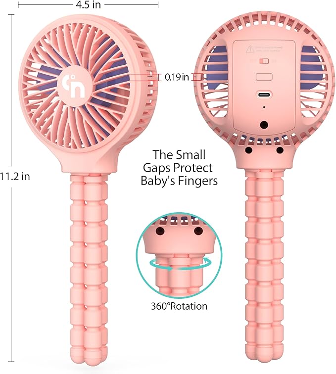 HomeLifairy Portable Stroller Fan, USB or Rechargeable Battery Operated with 3 Speeds and 360°Rotate, Cooling Clip On for Baby Crib Travel Car Seat Pink-BubblyBeeBaby
