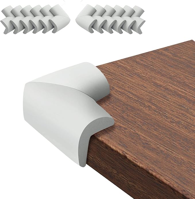 12 Pack Corner Protector Baby Proofing Corners and Edge Guards, Soft Safety Pre-Taped Rubber Foam Furniture Bumper for Fireplace, Table, Stair, Cabinet (Gray)-BubblyBeeBaby