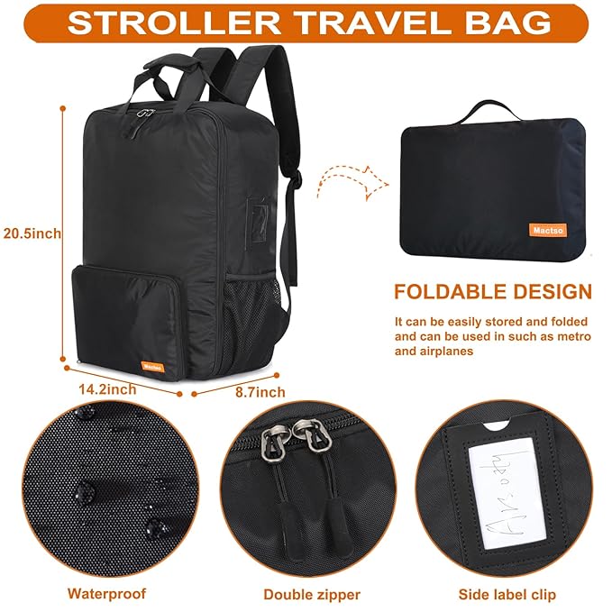 Mactso Stroller Travel Bag Compatible with GB Pockit Air Plus All Terrain and GB Pockit + All City, Lightweight Stroller Travel Backpack for Airplane (Black, L)-BubblyBeeBaby