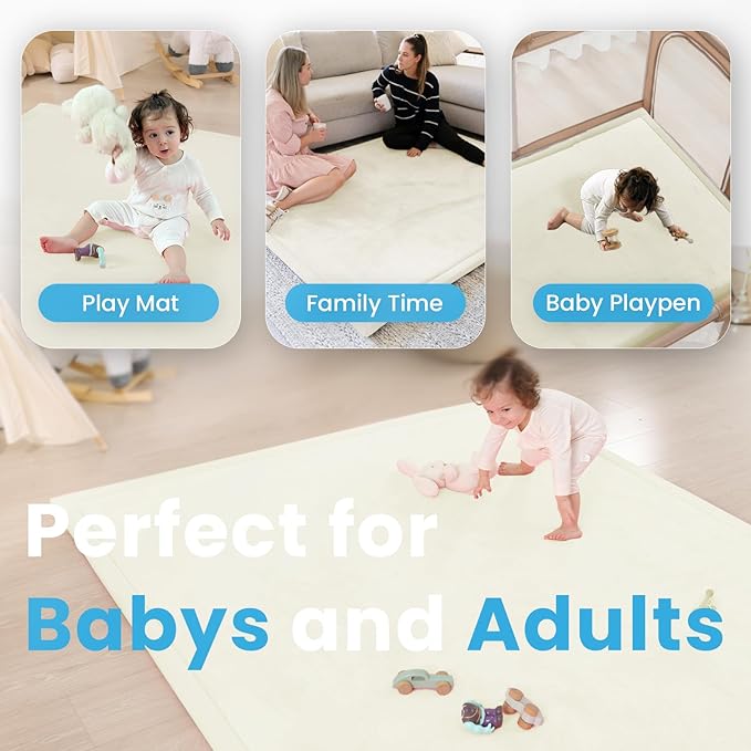 1.3" Thick Baby Play Mat for Floor, 28x72 Foam Tummy Time Mat, Padded Support Soft Plush Bedside Rugs for Infant Kids Toddler Crawling Kick Activity (Ivory)-BubblyBeeBaby