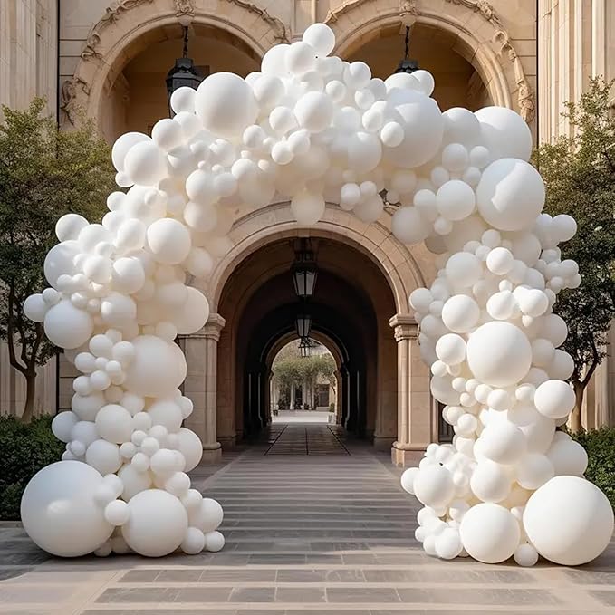140pcs Balloon Arch Kit, White Balloons of Different Sizes Pack of 18 12 10 5 Inch Party Balloon Kit for Birthday Party or Balloon Arch as Graduation Wedding Baby Shower Anniversary Party Decorations-BubblyBeeBaby