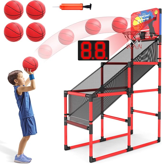 Kids Basketball Hoop Arcade Game W/Electronic Scoreboard Cheer Sound, Basketball Hoop Indoor Outdoor W/4 Balls, Basketball Game Toys Gifts for Kids 3-6 5-7 8-12 Toddlers Boys Girls-BubblyBeeBaby