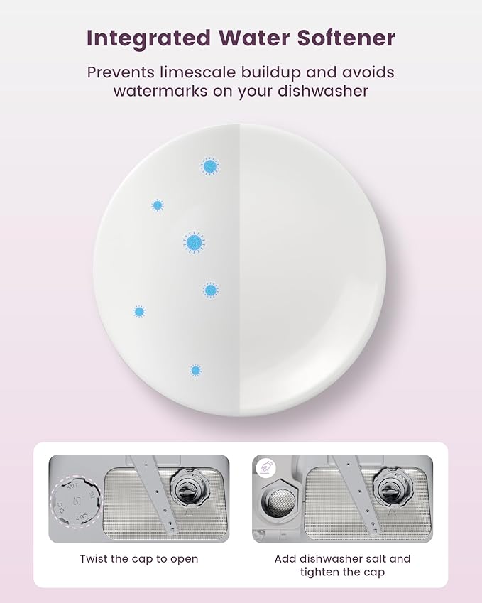 HAVA Countertop Dishwasher with Water Softener and Enhanced Energy Efficiency, Portable Dishwasher with 8 Wash Programs, Child Lock & Delayed Start Function, No Installation Needed - Misty Lilac-BubblyBeeBaby
