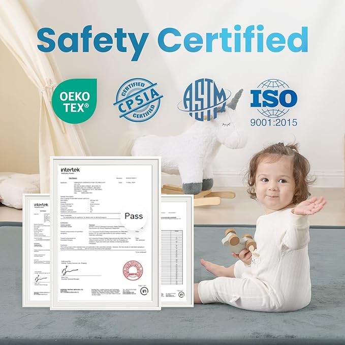 1.3" Thick Baby Play Mat for Floor Playpen, 71x79 Large Foam Tummy Time Mat, Padded Support Soft Plush Nursery Rug for Infant Kids Toddler Crawling Kick Activity (Light Grey)-BubblyBeeBaby