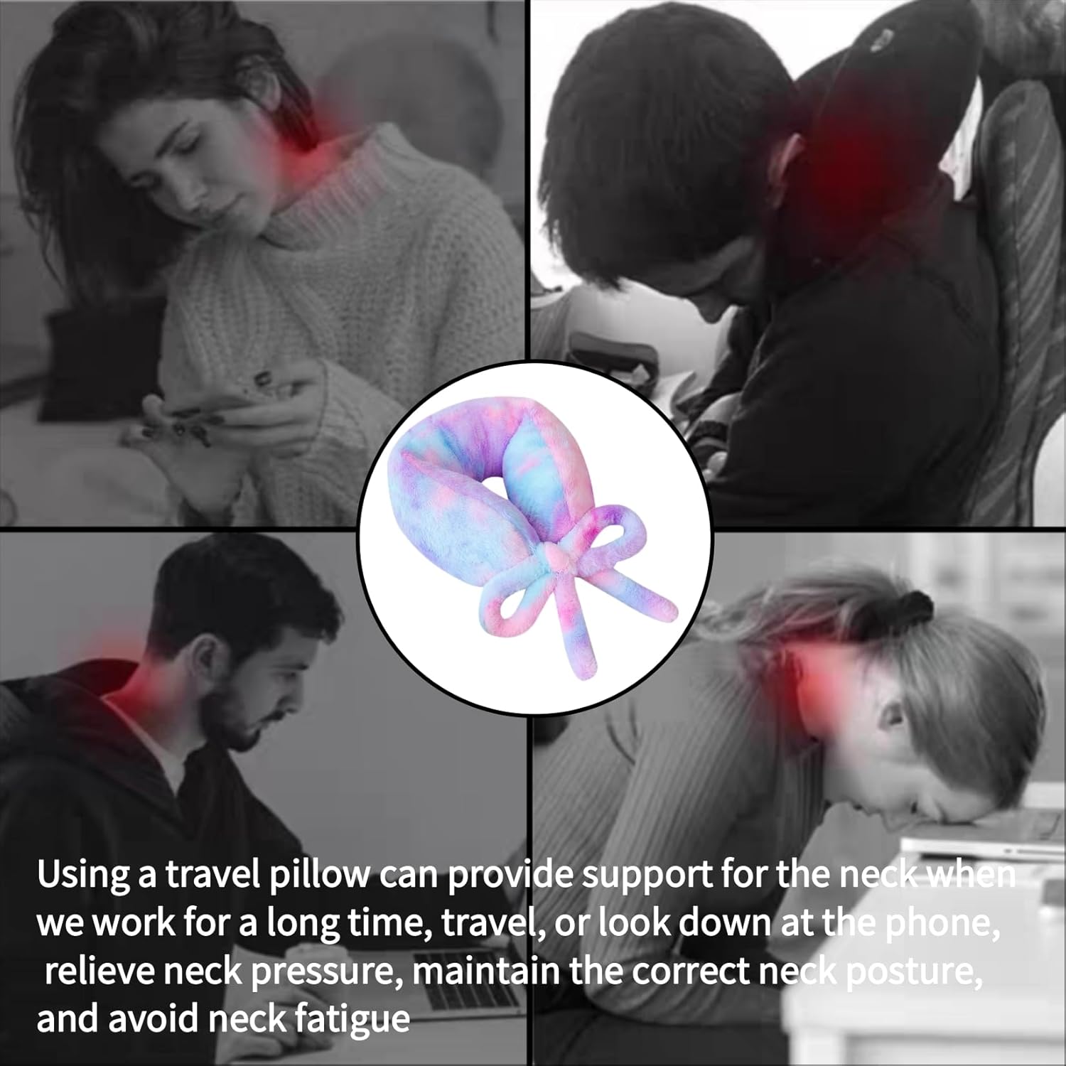 Travel Pillow Multifunctional Airplane Travel Neck Pillow Provides Neck and Lumbar Support During Travel Airplane Pillow Colorful Purple