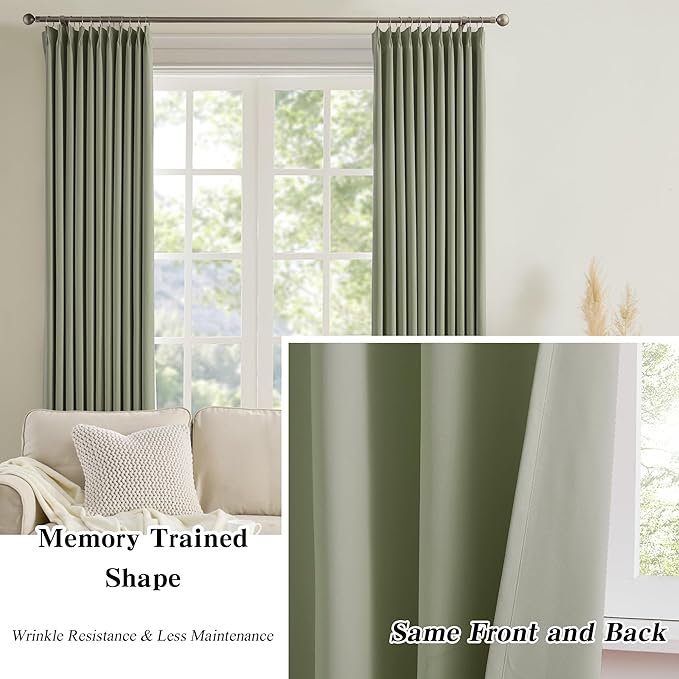 KEQIAOSUOCAI 90 Inch Light Sage Green Blakcout Curtains with Pinch Pleat,Room Darkening Energy Saving Insulated Soundproof Window Treatments for Bedroom/Closet(2 Panels, 40 x 90 Inch, Sage)-BubblyBeeBaby