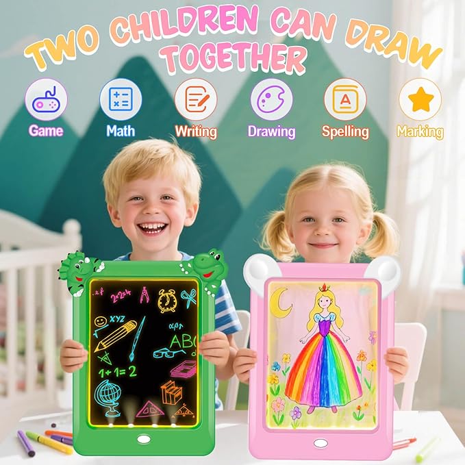 2 Pack Magic Led Drawing Boards for Kids: Light Up Tracing Pad, 8 Light Modes, Drawing Pads for Kids Ages 4-8 with Tracing Cards Markers, Arts Crafts Learning Toy Ideal Gift Toy for Boys Girls-BubblyBeeBaby