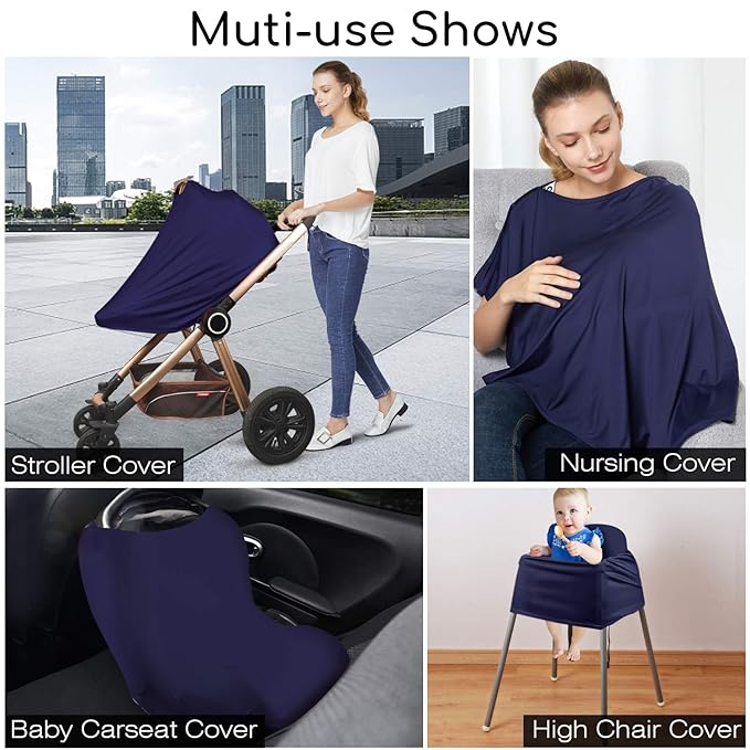 Nursing Cover & Baby Nursing Poncho,Multi Use Breastfeeding Cover for CarSeat Canopy, High Seat Cover, Stroller Cover, Shopping Cart Cover,Nursing Scarf for Boy and Girl by Kefee Kol (Blue)-BubblyBeeBaby
