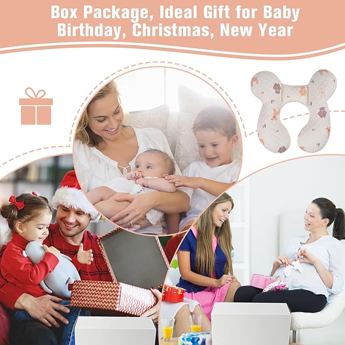 vocheer Baby Neck Pillow(Upgraded), Cotton, Baby Support Pillow, Car Seat Pillows for Newborn, Carseat Head and Body Support, Infant Travel Pillows for Prams, Pushchair, Stroller, Bouncer, Deer-BubblyBeeBaby