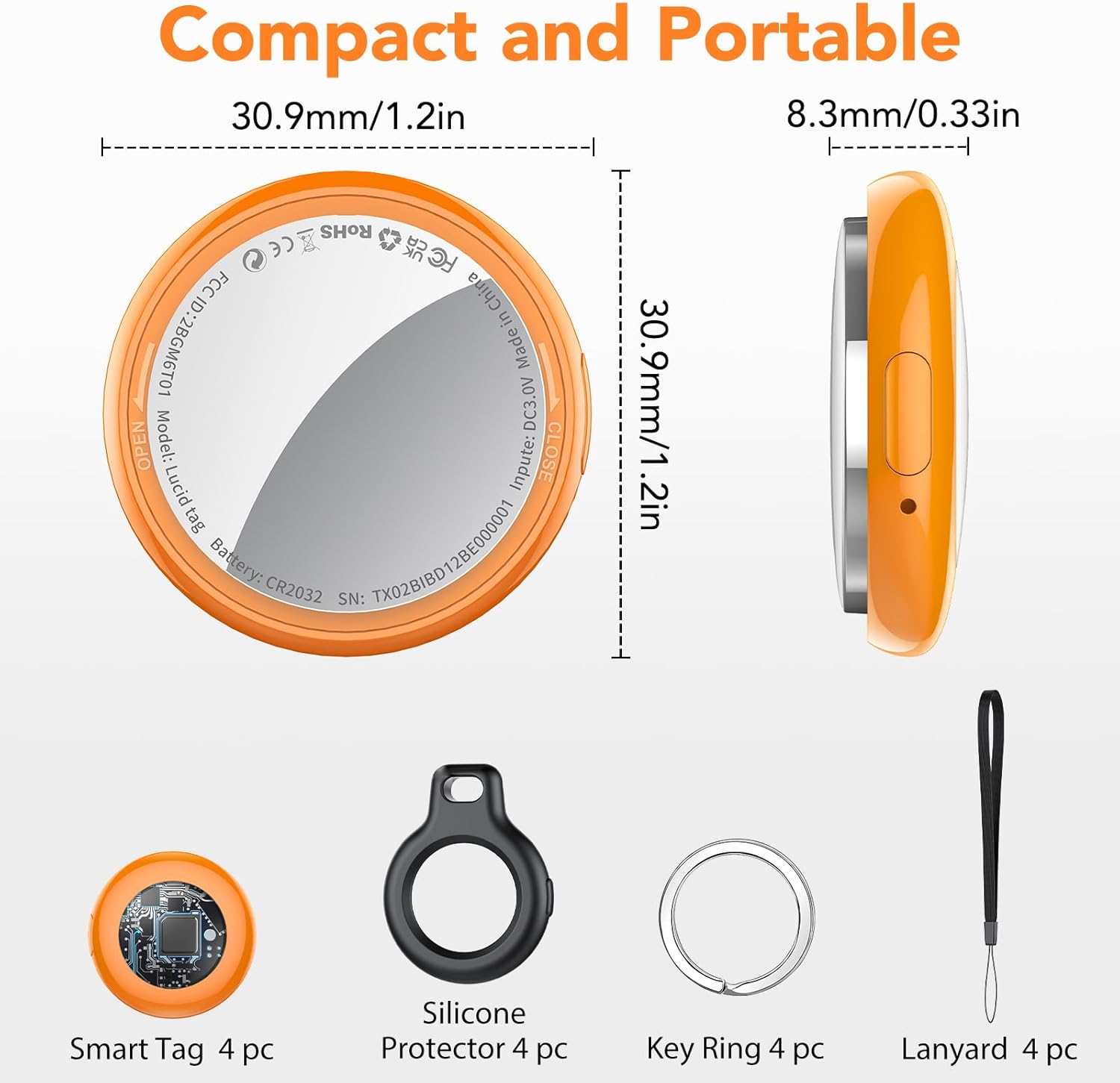 2025 New [Apple MFi Certified] (iOS Only) Air Tracker Tag-4 Pack, Bluetooth Tracker for Apple Find My, Replaceable Battery, Key Finder and Item Locator Smart Tag for Keys, Bags, Luggage, Pet, (Orange)
