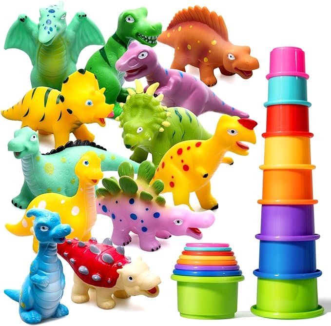 Hely Cancy No Hole Baby Dinosaur Bath Toys for Toddler, Mold Free Kids Bathtub Pool Toys (Dino+Cup)-BubblyBeeBaby