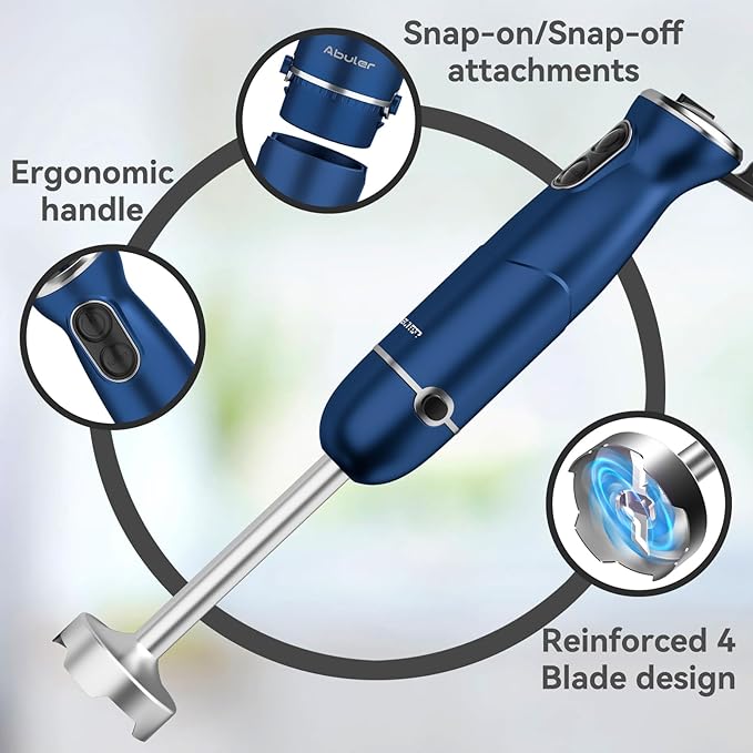 Immersion Blender Handheld 5 in 1 Hand Blender, 1000W Hand Mixer Stick, BPA-Free 12 Speed Handheld Blender 304 Stainless, Beaker, Chopper, Whisk and Milk Frother, Soup, Smoothies, Baby Food, Sauce-BubblyBeeBaby