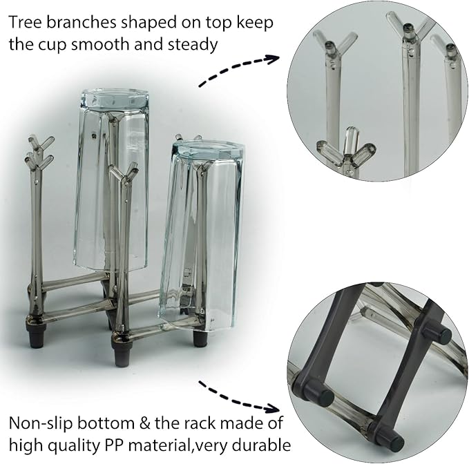 2 Pcs Cup Drying Racks Set, Retractable Drinking Glass & Baby Bottle Drainer Stand, PP Material Mug Draining Organizer, Kitchen Countertop Dishes Holder, Gray-BubblyBeeBaby