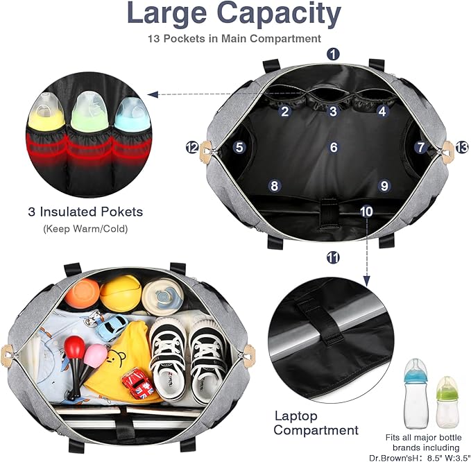 ITIEZY Diaper Bag Tote for Baby - Large Mommy Bag with Portable Changing Pad Pacifier Case, Hospital Bags Travel Baby Bag-BubblyBeeBaby