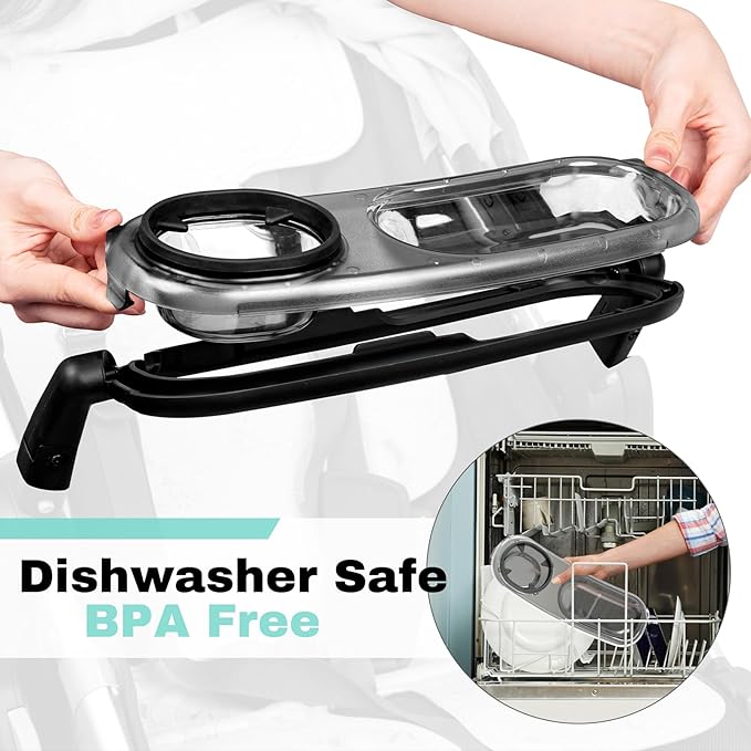 Snack Tray Fits for UPPAbaby Vista/Vista V2/Vista V3/Cruz/Cruz V2/ RumbleSeat/RumbleSeat V2, Stroller Tray with Cup Holder & Recessed Bowl, Dishwasher Safe, Quick Attachment, Folds with Stroller, Grey-BubblyBeeBaby