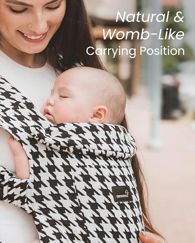 GROWNSY Baby Carrier Newborn to Toddler, Cozy Baby Wraps Carrier, Ergonomic Baby Carrier with Head Support, Houndstooth Black-BubblyBeeBaby