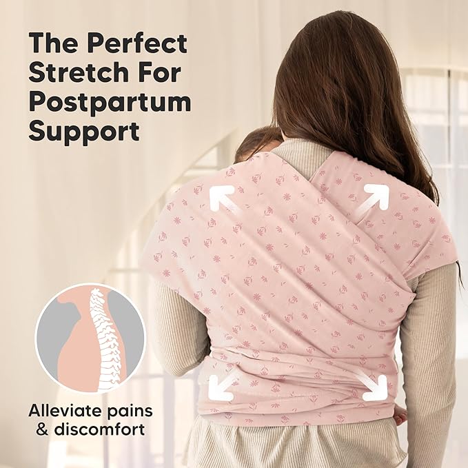 KeaBabies Baby Wrap Carrier - All in 1 Original Baby Carrier Newborn to Toddler Sling, Easy to Wear, Hands Free Bonding, Lightweight, Breathable Infant Wraps (Pink Daisies)-BubblyBeeBaby