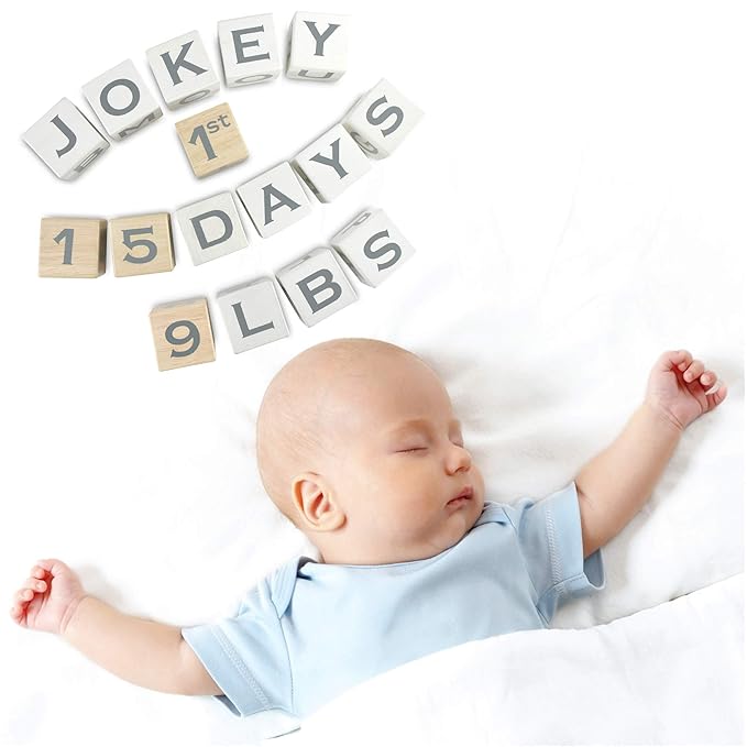 I'm Solid Wood Baby ABC Alphabet Milestone Age Blocks, Personalized Own Name, Gender Neutral, Newborn Gifts & Keepsakes for Picture Props (1.9" / 16 Pcs/White)-BubblyBeeBaby