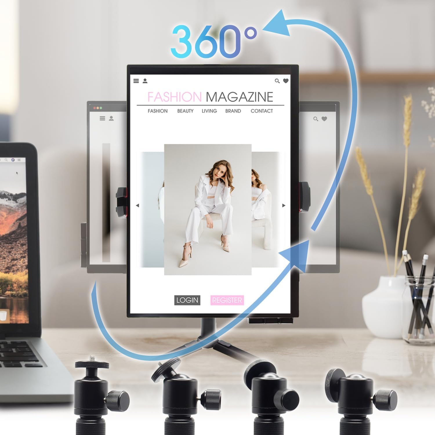 Kado Metal Portable Monitor Stand Tripod, 100x100mm 75x75mm Wall/Arm Mount Adapater Bracket Plate, 360° Ball Head and 1/4" Screw Compact for Phone, Tablet, Projector, Camera and Webcam