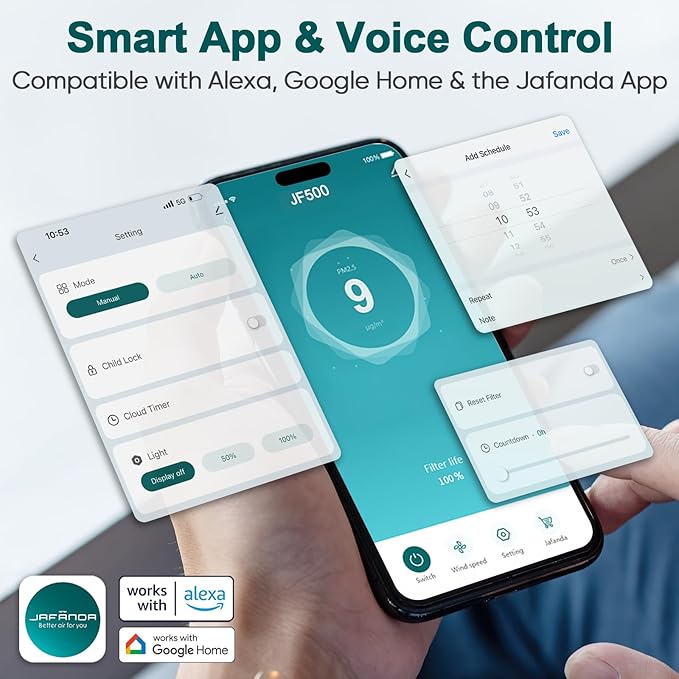 Jafända Large Room Air Purifier for Home up to 2105ft², Quiet Air Cleaner for Bedroom, 4×Ture Activated Carbon Air Filter Removes Pet Dander/Hair/Odor Allergies Dust Smoke Pollen-BubblyBeeBaby