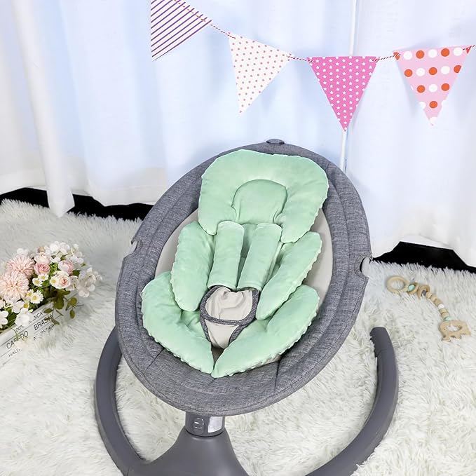 GFU Infant Car Seat Insert Head and Body Support, Reversible Newborn Insert for Carseat with Strap Pads, Soft Stroller Cushion Pillow Insert for Boys and Girls, Fits for Stroller, Swing, Green-BubblyBeeBaby