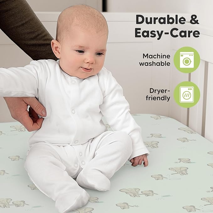 KeaBabies 2-Pack Organic Crib Sheets for Boys, Girls - 52x28 Fitted Crib Mattress Sheet Neutral, Breathable Jersey Cotton Cover for Baby Bed, Toddler Mattress, Soft & Cute Prints (Elly)-BubblyBeeBaby