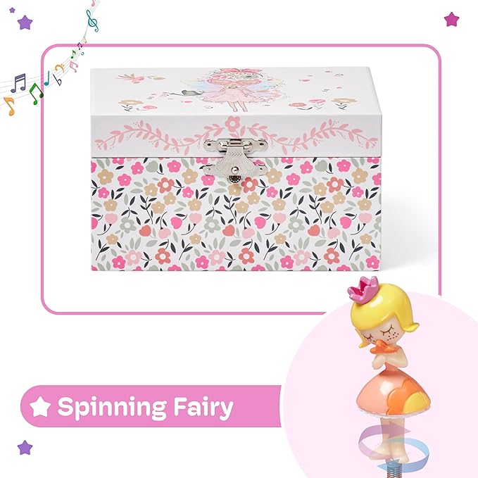 Jewelkeeper Girls Musical Jewelry Box - Durable Pine Fiberboard with Pink Lining - Kids Jewelry Box - The Beautiful Dreamer Tune - Gifts for Girls - Fairy Jewellery Box - 6x4x3.5in-BubblyBeeBaby