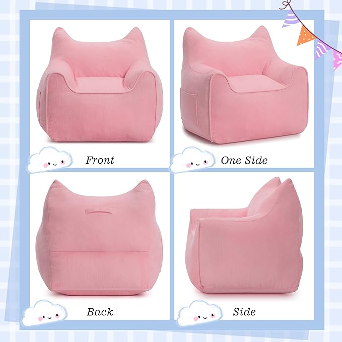 HOMMPA Kids Bean Bag Chair Stuffed Toddler Bean Bag Sofa with Pocket Filler Bean Bag Chair for Kids Boys and Girls Baby Lazy Floor Sofa Chair for Gaming Reading Playing Pink-BubblyBeeBaby