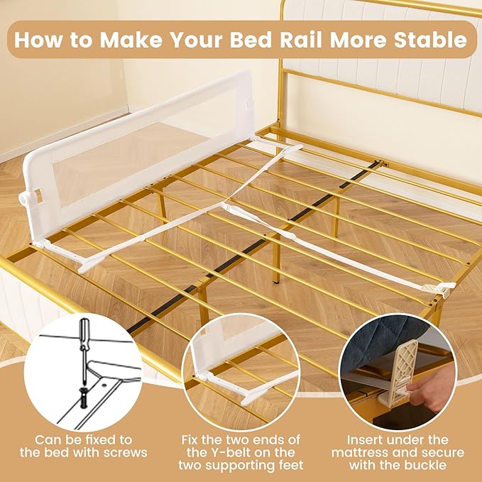 HONEY JOY 2 Pack Bed Rails for Toddlers, 60-Inch Extra Long, Foldable Portable Swing Down Safety Bed Guard Rail, Toddler Bed Rails for Crib, King Queen Full Twin Size Bed Mattress (White)-BubblyBeeBaby