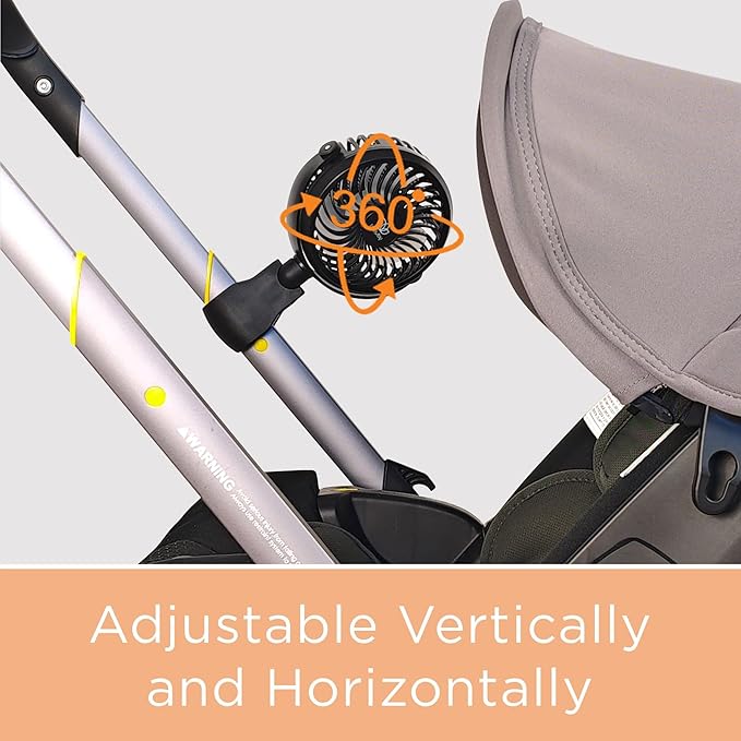 liuliuby Baby Stroller Fan with Clip | Clip On Fan for Baby Car Seat | Portable & Rechargeable with Durable Clamp | Stroller Accessories | Small Cooling USB Chargeable Battery (Jet Black)-BubblyBeeBaby
