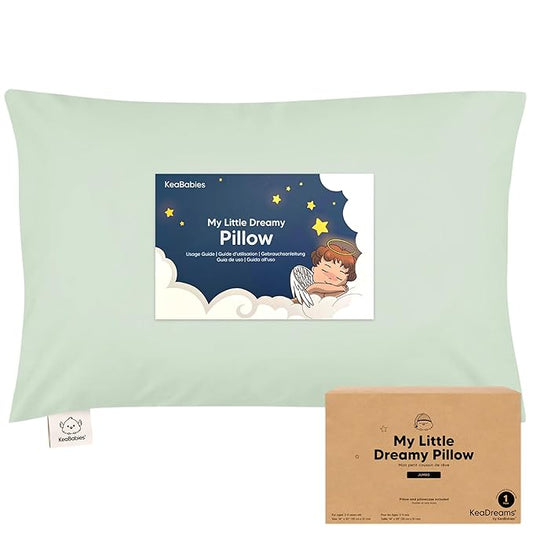 KeaBabies Toddler Pillow with Pillowcase, Jumbo 14X20 - Soft Organic Cotton Toddler Pillows for Sleeping - Machine Washable - Perfect for Travel, Toddler Bed Set (Sage)-BubblyBeeBaby