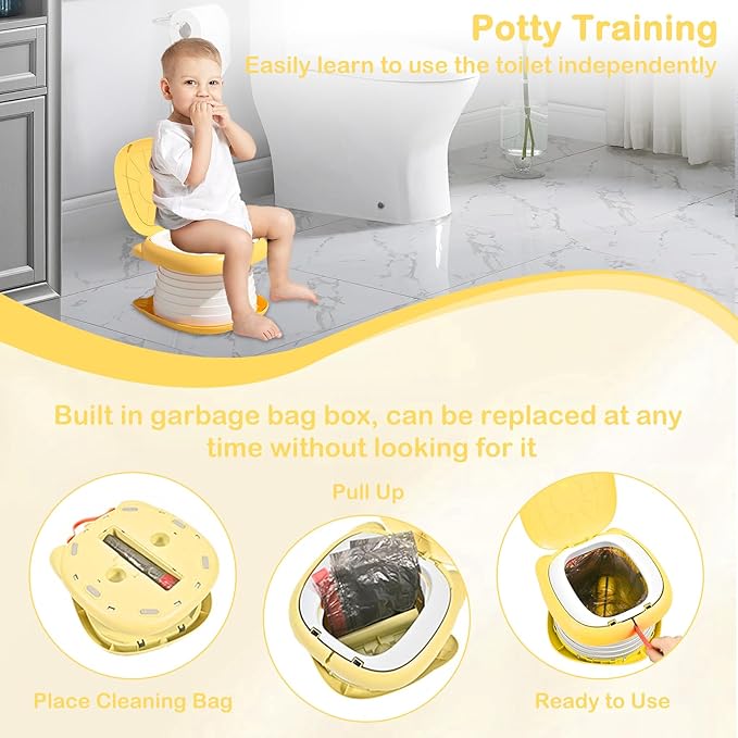 2025 Upgraded Portable Potty Training, Travel Potty for Toddler, portable toilet for kids Foldable, Apply to Seat Emergency Toilet for Camping, Outdoor,Car, Indoor (Yellow)-BubblyBeeBaby
