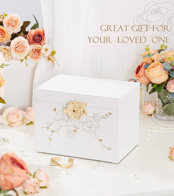 Jewelry Box with Lock for Girls: Jewelry Organizer for Dresser - 3-Drawer Earrings Storage Girls Women Gift (White)-BubblyBeeBaby