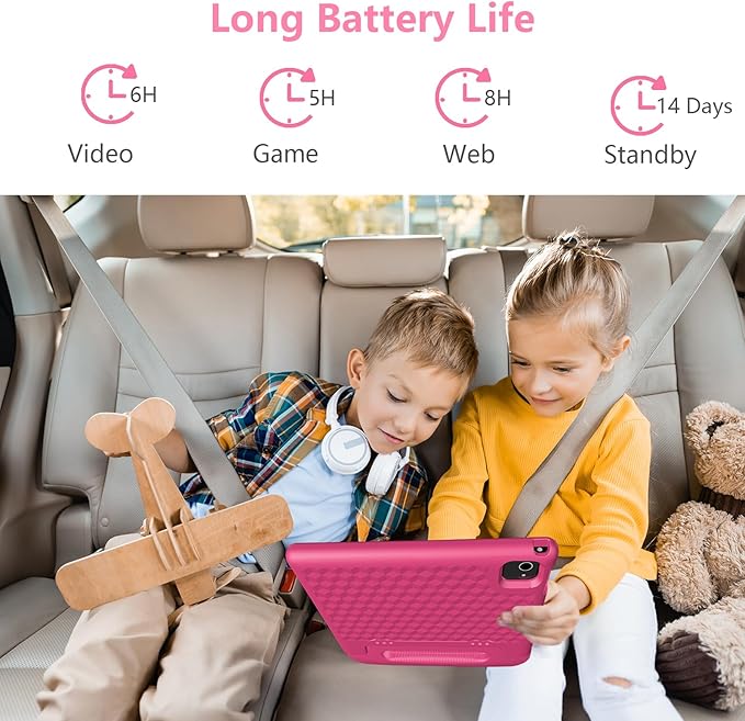 JREN Tablet for Kids｜10.1 Inch Kids Tablet Android 14｜Octa-core｜64GB｜WiFi ｜Bluetooth｜Parental Control｜Children Content｜Children Toddler Pink Girls Gift-BubblyBeeBaby