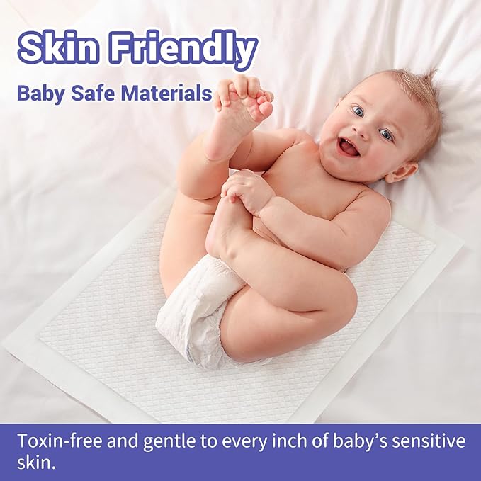 100 Pack Disposable Diaper Changing Pads for Baby Leakproof & Super Absorbency Disposable Underpads Large Toddler Pads Absorbent Fluff Protective Table Pads, Pee Pads for Babies, Kids 18" x 13"-BubblyBeeBaby