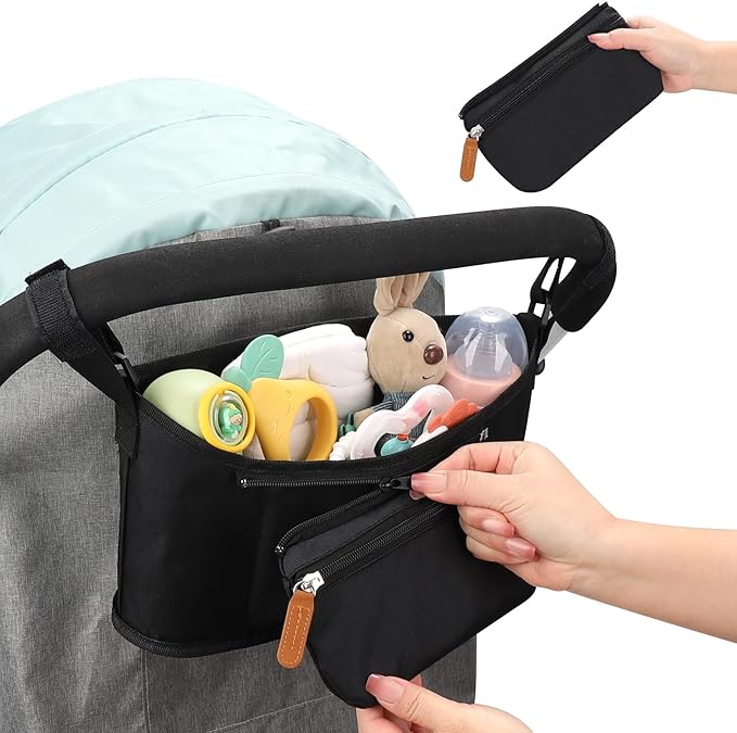 Accmor Universal Stroller Organizer with Detachable Phone Bag, Stroller Bag Caddy Organizer Stroller Accessories for Uppababy, Baby Jogger, Nuna, Doona, Britax Strollers-BubblyBeeBaby