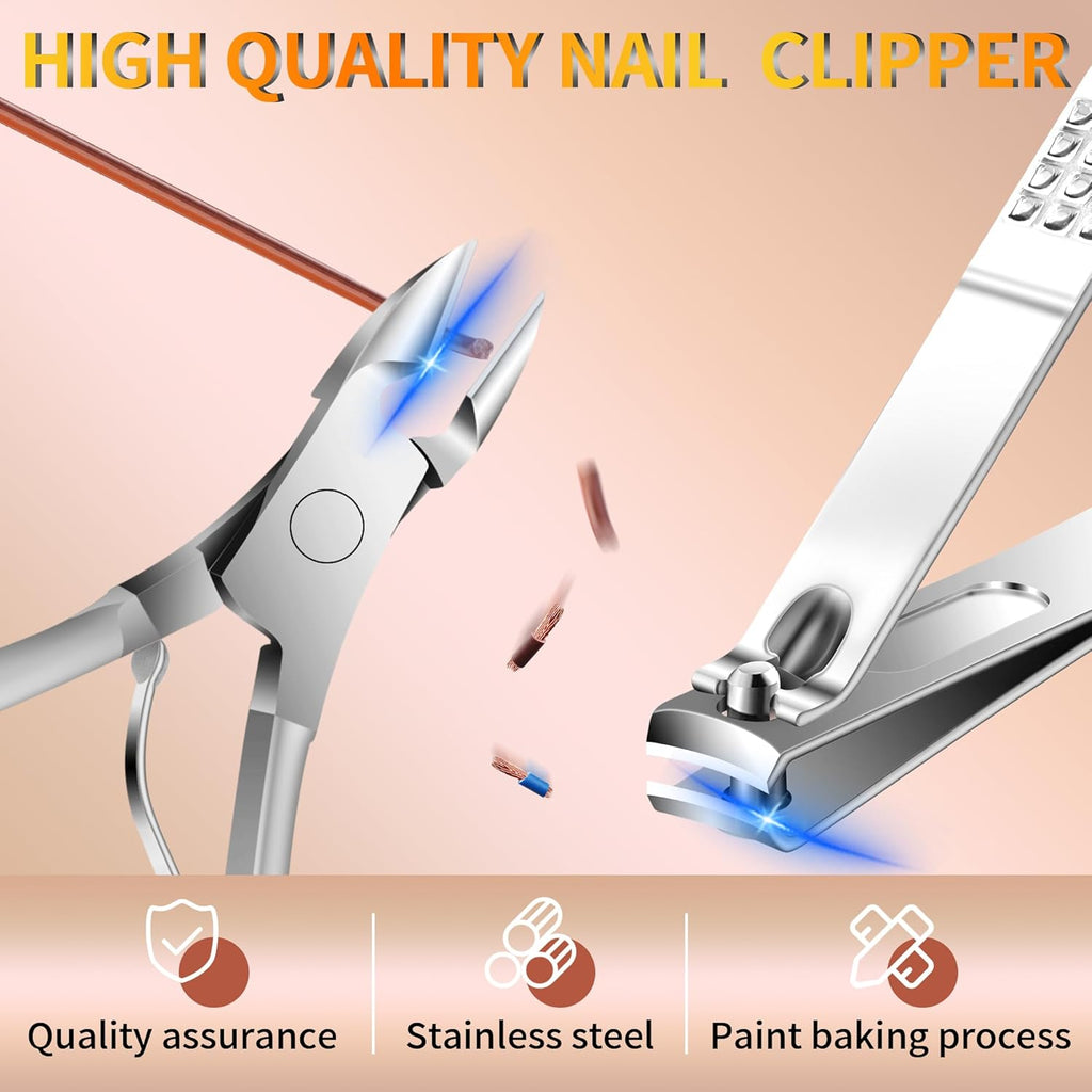 Manicure Set 16 In 1 Professional Stainless Steel Pedicure Kit Toenail Clippers Set Mens Grooming Kit Fingernail Kit for Women with Luxurious Travel Bag, Suitable for Home, Travel, and Salon (Brown)