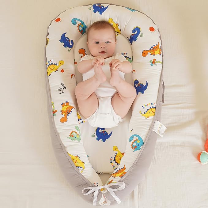 HKAI Baby Lounger – Soft Cotton Infant Floor Seat for Newborn to 24 Months, Portable Baby Essentials for Boys & Girls, Travel-Friendly Baby Lounge Pillow-BubblyBeeBaby