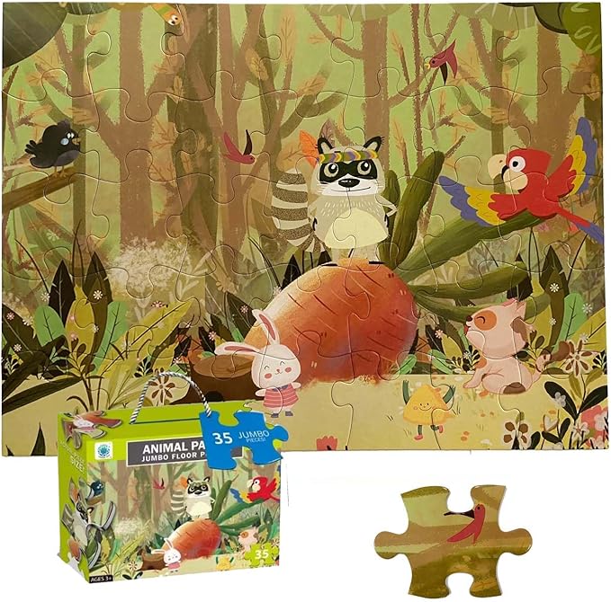 Jumbo Floor Puzzle for Kids, Large Jigsaw Puzzles 35 Piece for Kids Ages 3-5,Preschool Learning & Education Toys, Gifts for 4-8 Year Old Boys and Girls (Forest Animals 2)-BubblyBeeBaby