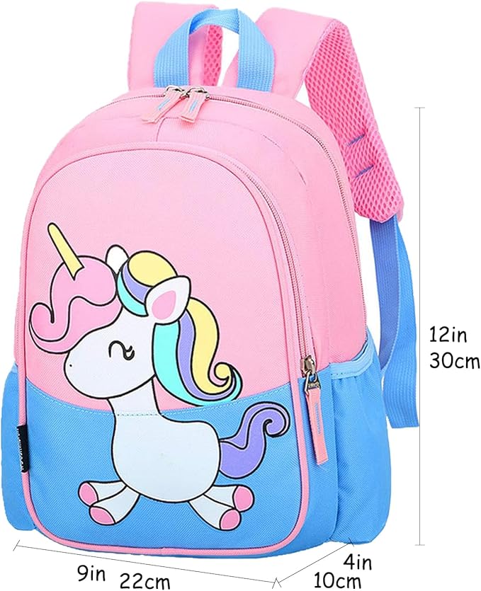 12 Inch Kids Small Toddler Preschool Travel Backpack Cool Cute Cartoon Daypack (Little Blue Unicorn)-BubblyBeeBaby