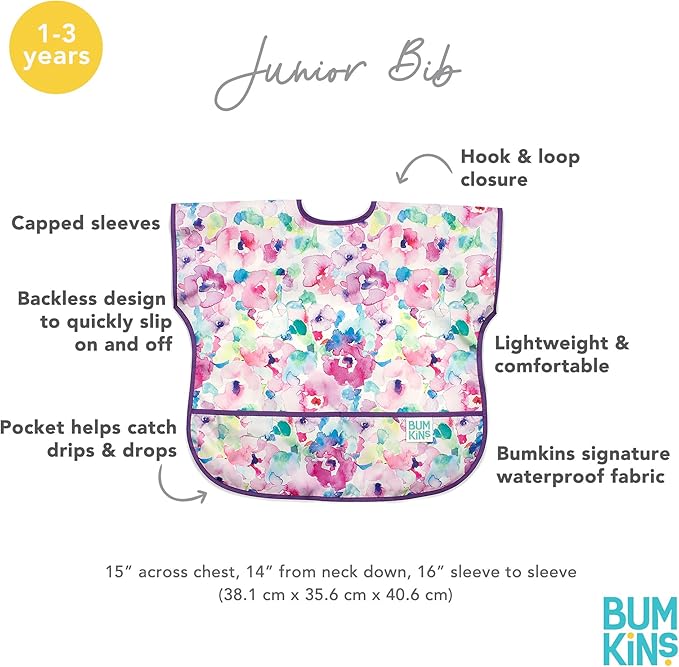 Bumkins Bibs - Toddler Bibs, Waterproof, Large for 1-3 Years, Short Sleeve-BubblyBeeBaby